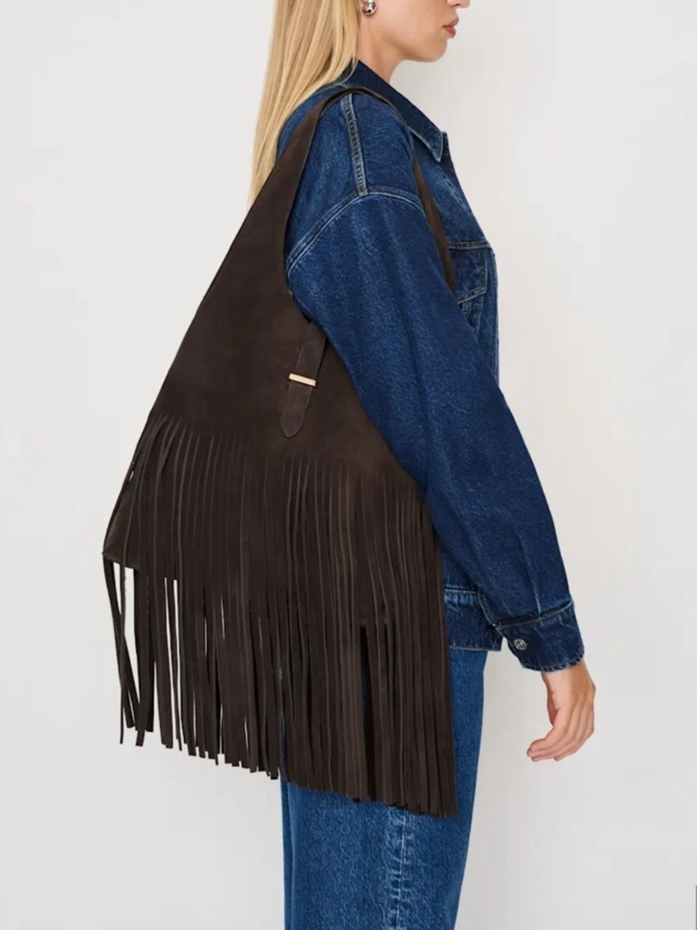 NWT Reformation Ivy Fringe Tote
Bag Boss Brown Suede